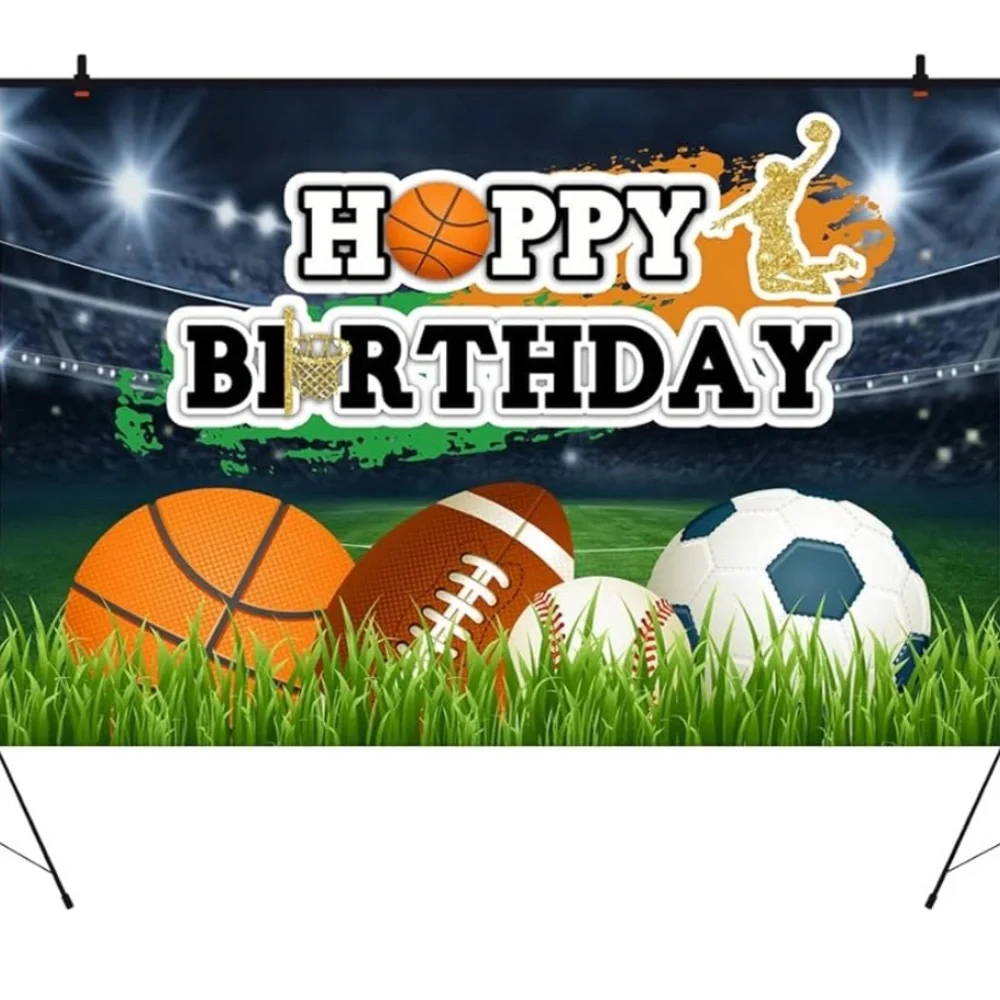 Ball Sports Happy Birthday Backdrop, 3 x 5,